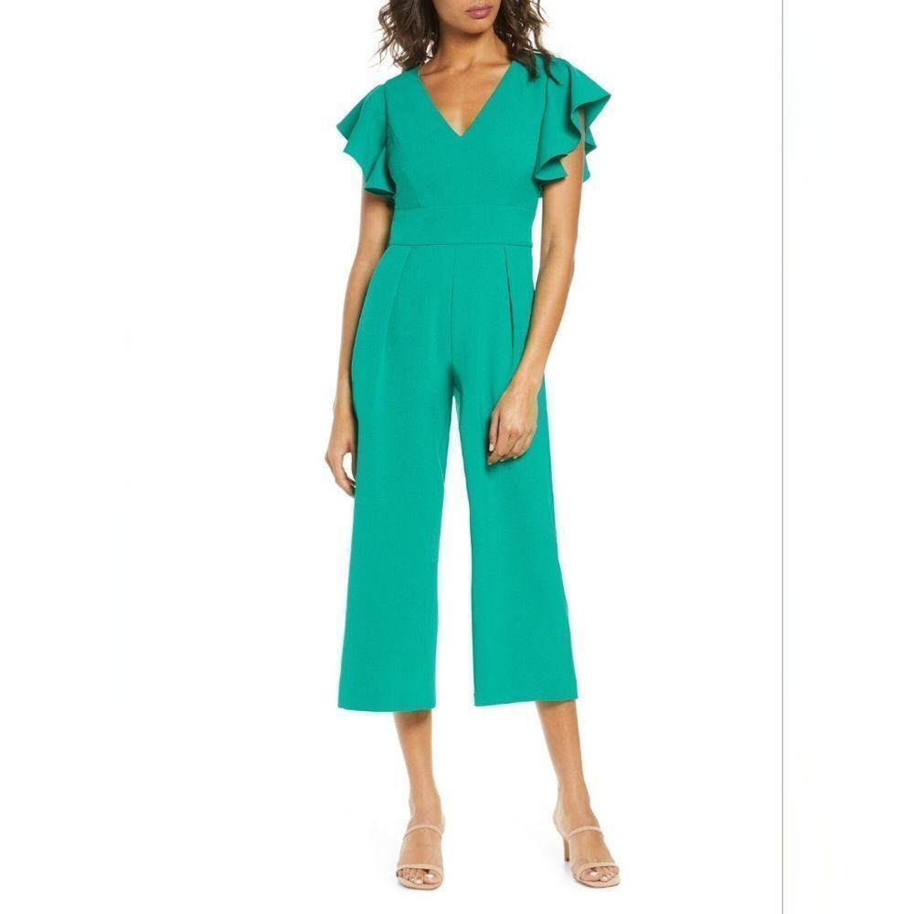 Eliza J Women's Ruffle Sleeve Crepe Jumpsuit‎ Size:4 NWT